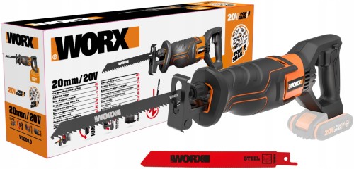System beznarzędziowej wymiany brzeszczotów oraz regulowana stopka w pilarce WORX WX500.9