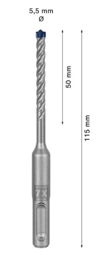 Pełnowęglikowa głowica 4-ostrzowa Bosch Carbide Technology w wiertle SDS Plus-7X 5,5 mm
