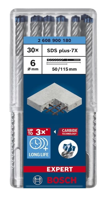 Opakowanie zbiorcze 30 sztuk wierteł Bosch EXPERT SDS Plus-7X 6 x 50 x 115 mm 2608900180