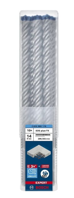 Opakowanie zbiorcze 10 sztuk wierteł Bosch EXPERT SDS Plus-7X 14 x 200 x 265 mm 2608900176