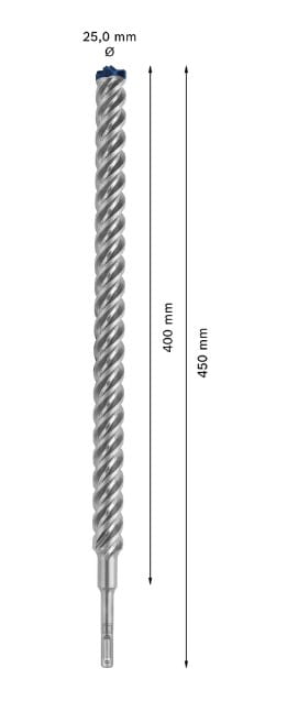 Pełnowęglikowa 4-ostrzowa głowica Bosch Carbide Technology w wiertle SDS Plus-7X 25 mm