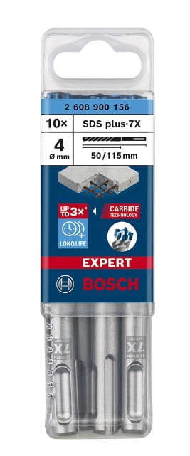 Opakowanie zbiorcze 10 sztuk wierteł Bosch EXPERT SDS Plus-7X 4 x 50 x 115 mm 2608900156