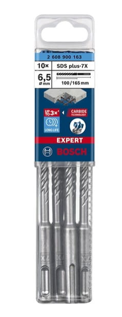 Opakowanie zbiorcze 10 sztuk wierteł Bosch EXPERT SDS Plus-7X 6,5 x 100 x 165 mm 2608900163