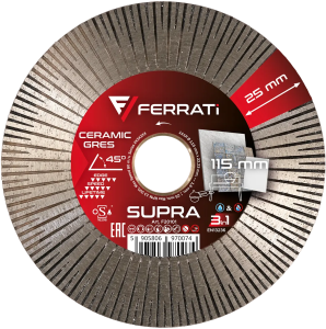 FERRATi TARCZA DIAMENT TNĄCA SZLIFUJĄCA 115 MM SUPRA 22,23 CERAMICA KAMIEŃ F20101