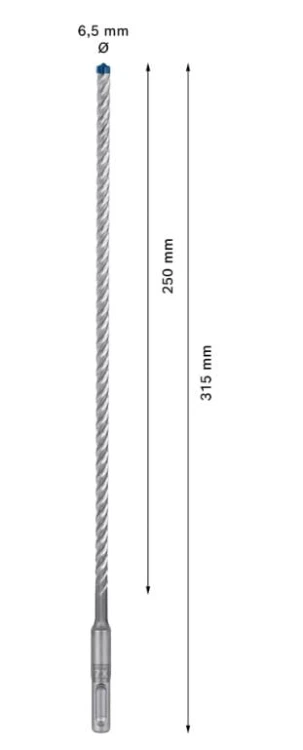 Wydajna spirala odprowadzająca pył i urobek na długości 250 mm w wiertle Bosch EXPERT 6,5x250x315 mm