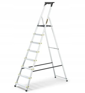 DRABEST Aluminiowa drabina PRO z półką na narzędzia 8 stopni 150 kg