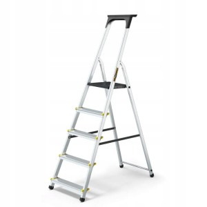 DRABEST Aluminiowa drabina PRO z półką na narzędzia 5 stopni 150 kg