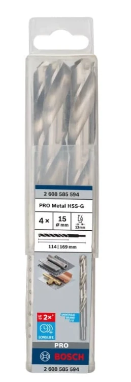 Wiertło Bosch PRO do metalu HSS-G 15mm 2608585594 długotrwałe wiercenie w metalu