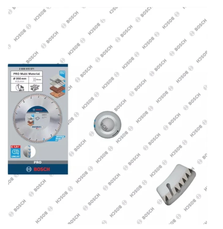 Otwór montażowy 25,4 mm z oznaczeniami parametrów tarczy Bosch PRO Multi Material