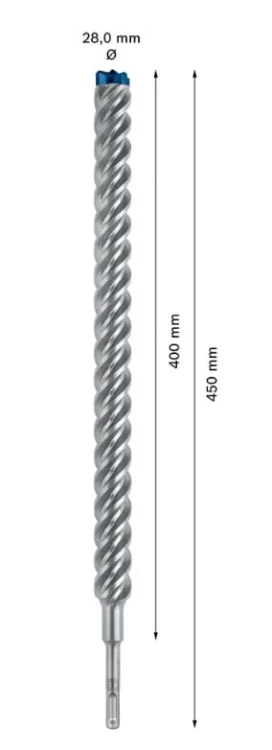 Pełnowęglikowa 4-ostrzowa głowica Bosch Carbide Technology w wiertle SDS Plus-7X 28 mm