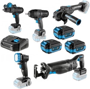 HOGERT ZESTAW WIERTARKA KLUCZ SZLIFIERKA PIŁA LATARKA 18V AKUMULATOR 3x 4Ah