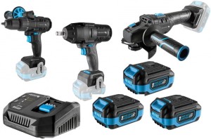 HOGERT ZESTAW WIERTARKA KLUCZ SZLIFIERKA 18V AKUMULATOR 2 x 4 Ah + GRATIS