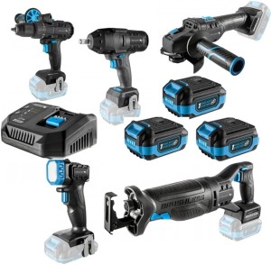 HOGERT ZESTAW WIERTARKA KLUCZ SZLIFIERKA PIŁA LATARKA 18V AKUMULATOR 3x 4Ah