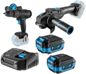 HOGERT ZESTAW SZLIFIERKA KĄTOWA WKRĘTARKA 18V ŁADOWARKA AKUMULATOR 2 x 4 Ah