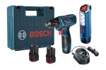 BOSCH WKRĘTARKA GSR 120-LI, LAMPA  GLI 12V-300, 2x 2Ah, ŁADOWARKA, WALIZKA