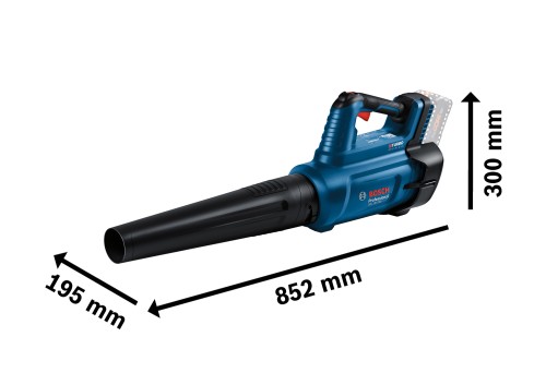 06008D2000 8.jpgPokrętło płynnej regulacji siły nadmuchu i ergonomiczna rękojeść dmuchawy Bosch GBL 18V-750