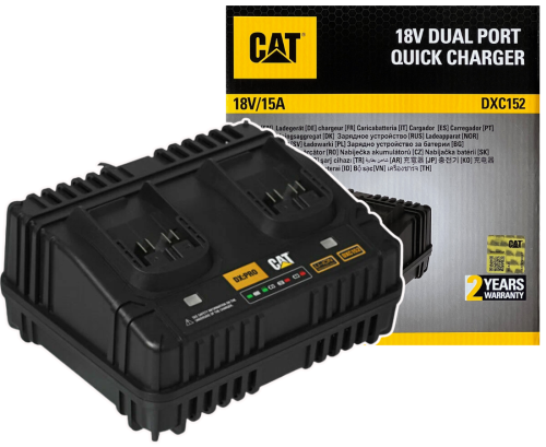 Podwójna szybka ładowarka sieciowa CAT DXC152 18V 15A do akumulatorów elektronarzędzi Caterpillar