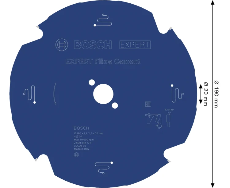 Diamentowe zęby PCD tarczy Bosch 2608644124 o profilu TCG do cięcia kompozytów mineralnych