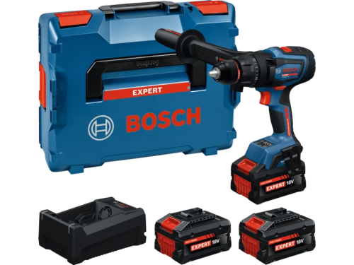 Wiertarko-wkrętarka udarowa 150 Nm Bosch EXPERT EXSB18V-150 z 3 akumulatorami, ładowarką, dodatkową rękojeścią i walizką transportową