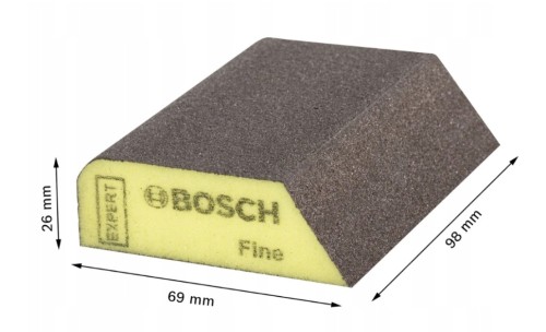 Ścięta krawędź kątowa i żółty rdzeń piankowy kostki szlifierskiej Bosch EXPERT S470 Combi