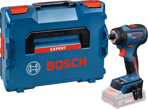Wiertarko-wkrętarka Bosch EXPERT EXSR18V-90FC stojąca obok dedykowanej walizki transportowej
