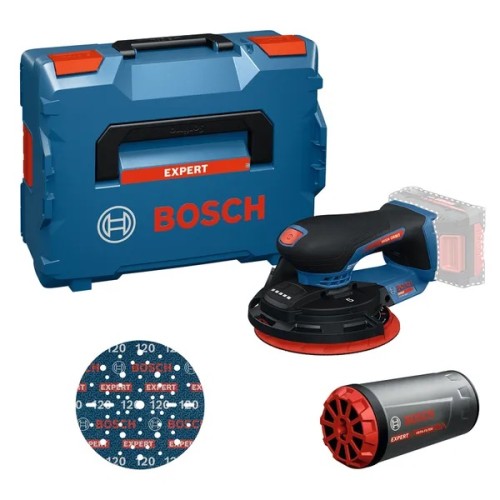 Bezszczotkowa szlifierka oscylacyjna Bosch EXPERT EXEX18V-150-5 z papierem ściernym 150 mm i walizką transportową