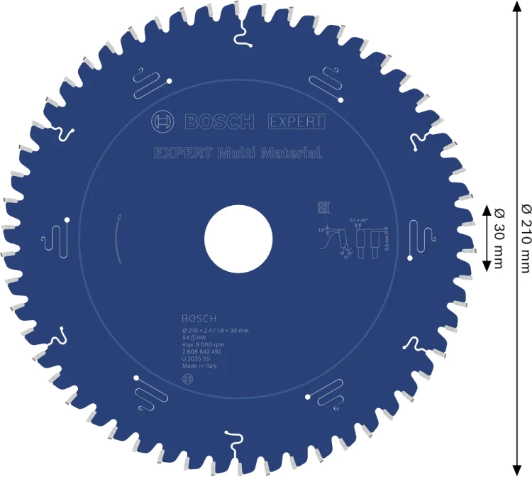 Zęby z węglika Microteq o geometrii HLTCG tarczy Bosch EXPERT Multi Material 210 mm