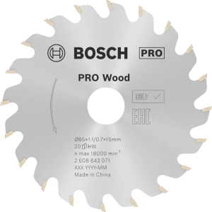  BOSCH TARCZA PIŁA WIDIOWA PRO WOOD 85x1,1x15 20z