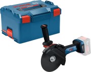 Akumulatorowa szlifierka kątowa X-LOCK Bosch EXPERT EXWX18V-15PS ustawiona obok walizki transportowej