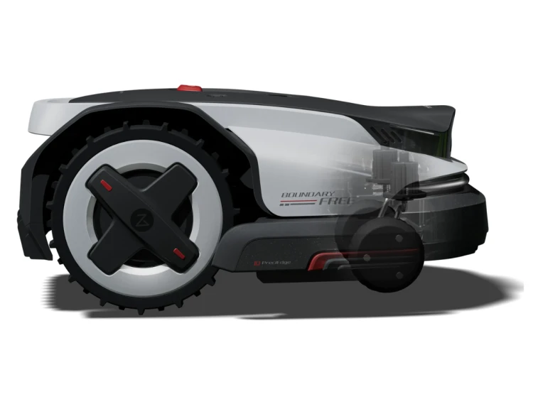 Kamera Stereo Vision AI w kosiarce Roborock RockMow S115 omijająca przeszkody i zabawki w ogrodzie