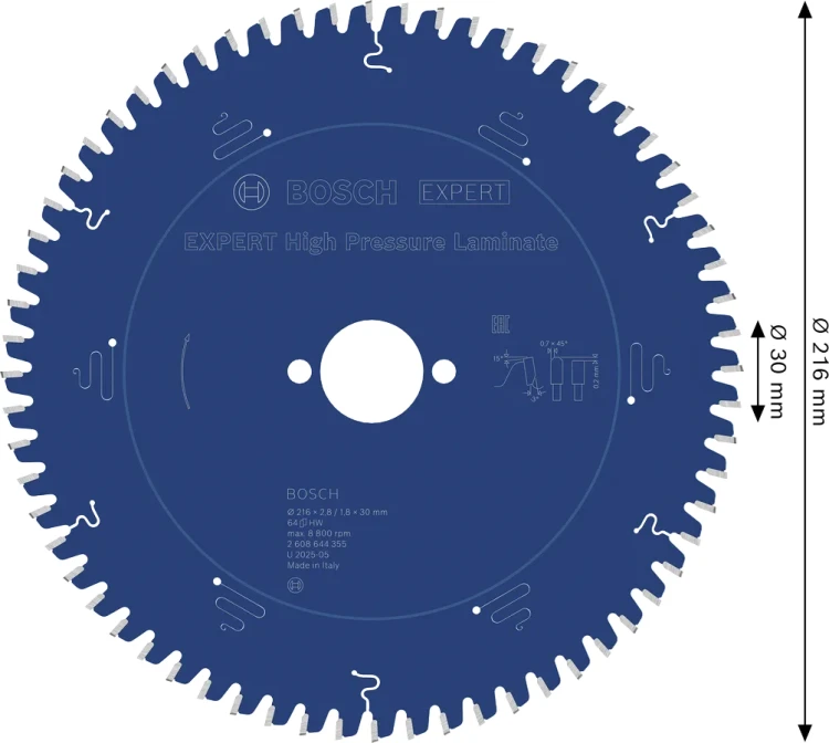 Zęby z węglika spiekanego Extra Hard Microteq HLTCG z ujemnym kątem -5° tarczy Bosch 216 mm