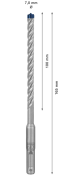 Pełnowęglikowa głowica 4-ostrzowa Bosch Carbide Technology w wiertle SDS Plus-7X 7 mm