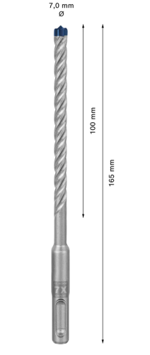 Pełnowęglikowa głowica 4-ostrzowa Bosch Carbide Technology w wiertle SDS Plus-7X 7 mm