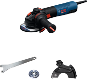Profesjonalna szlifierka kątowa 125 mm Bosch EXPERT EXWS20-125B z nakrętek mocujących, osłoną i kluczem.