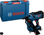 Akumulatorowa gwoździarka konstrukcyjna Bosch EXPERT EXNH18V-90MD obok walizki transportowej