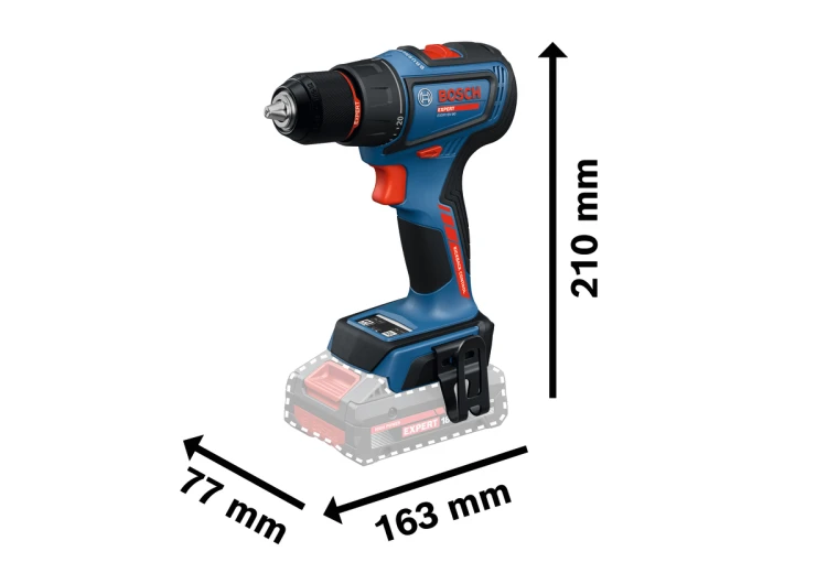 Wymiary i kompaktowa konstrukcja zakrętarki udarowej Bosch EXPERT EXSR18V-90