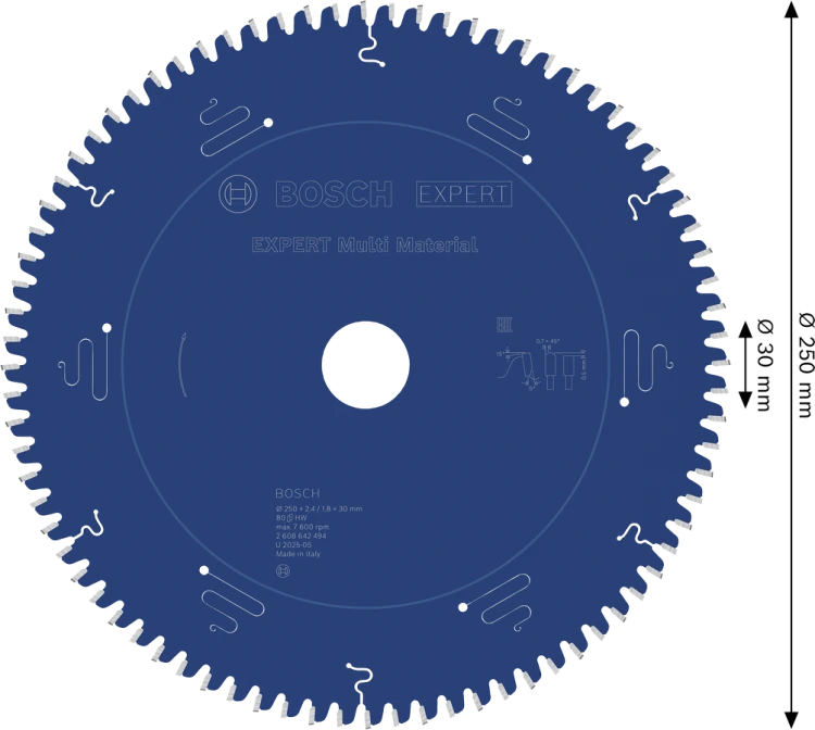 Zęby z węglika Microteq HLTCG z ujemnym kątem natarcia -5° tarczy Bosch 250 mm 80Z