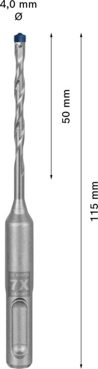 Pełnowęglikowa głowica 4-ostrzowa Bosch Carbide Technology w wiertle SDS Plus-7X 4 mm