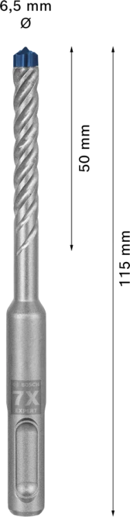 Pełnowęglikowa głowica 4-ostrzowa Bosch Carbide Technology w wiertle SDS Plus-7X 6,5 mm