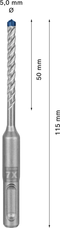 Pełnowęglikowa głowica 4-ostrzowa Bosch Carbide Technology w wiertle SDS Plus-7X 5 mm