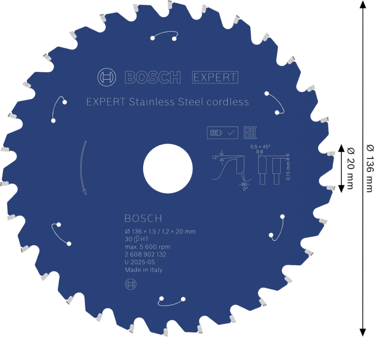 Zęby z węglika Microteq TCG do cięcia inoxu tarczy akumulatorowej Bosch EXPERT Stainless Steel 136 mm