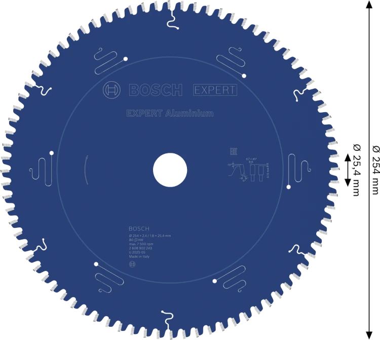 Tarcza Piła Widiowa BOSCH EXPERT Aluminium 254x30mm 80z wymiary