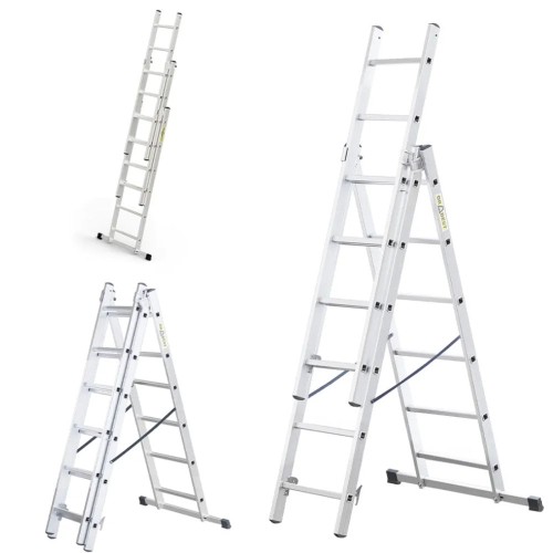Drabina aluminiowa 3-elementowa 3x6 Drabest HOME wielofunkcyjna z hakiem DR-AL-DW-HOME-3X6+H