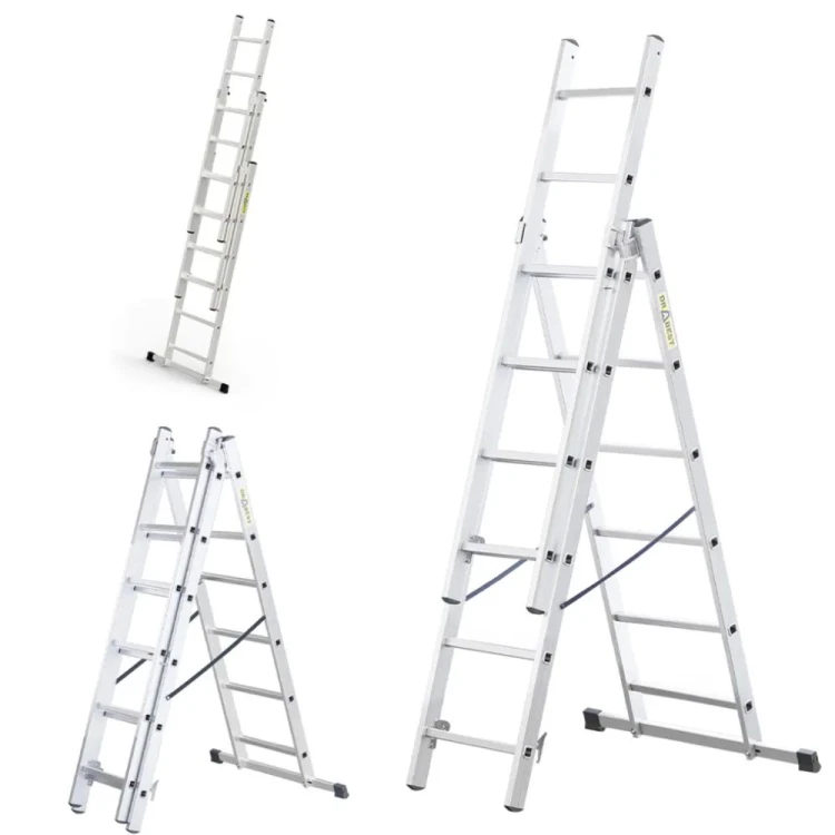 Drabina aluminiowa 3-elementowa 3x6 Drabest HOME wielofunkcyjna z hakiem DR-AL-DW-HOME-3X6+H