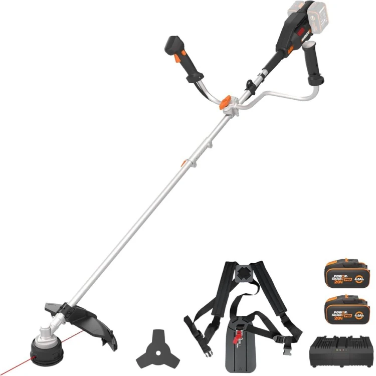 Zestaw kosa akumulatorowa WORX WG084E 40V z dwoma bateriami 4.0 Ah, ładowarką i uchwytem rowerowym