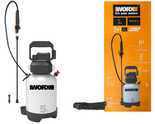 Akumulatorowy opryskiwacz ogrodowy WORX WG829E.9 20V ze zbiornikiem 5 litrów i pasem na ramię