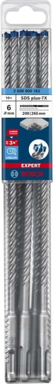 Opakowanie zbiorcze 10 sztuk wierteł Bosch EXPERT SDS Plus-7X 6 x 200 x 265 mm 2608900162