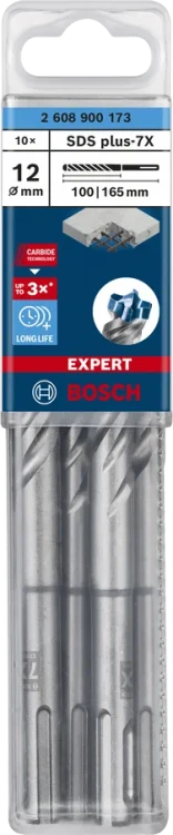 Opakowanie zbiorcze 10 sztuk wierteł Bosch EXPERT SDS Plus-7X 12 x 100 x 165 mm 2608900173