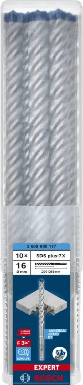 Opakowanie zbiorcze 10 sztuk wierteł Bosch EXPERT SDS Plus-7X 16 x 200 x 265 mm 2608900177
