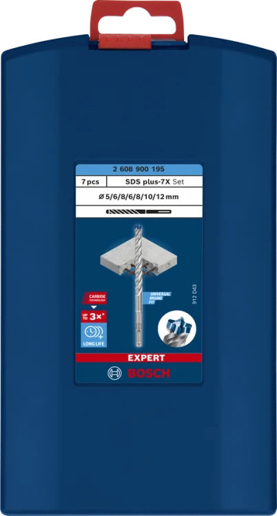 Wytrzymałe etui z tworzywa na zestaw 7 wierteł Bosch EXPERT SDS Plus-7X 2608900195